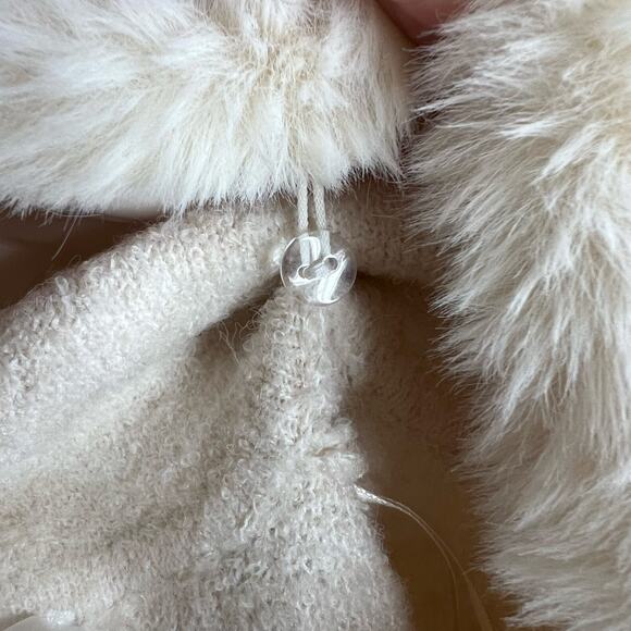 Chelsea & Theodore Jacket Large Womens Cream Faux Fur Collar Knit Wool Alpaca - Picture 8 of 9